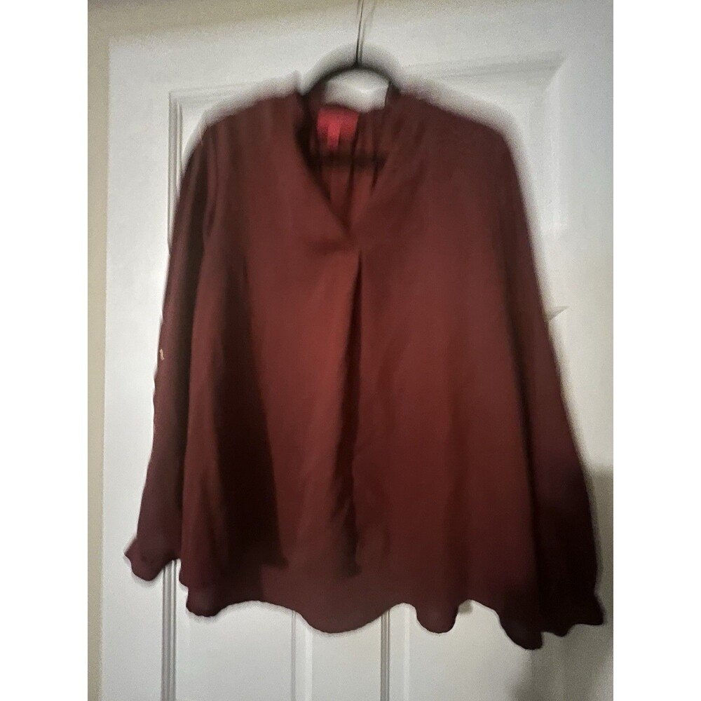 Jennifer Lopez Women’s Burgundy Solid V-Neck Long Sleeve Studded Blouse L - Picture 6 of 6